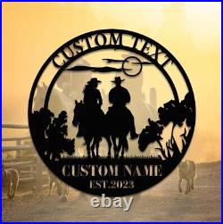 Custom Western Cowboy Cowgirl Wall art, Western Riding Cowboy Metal Sign