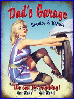 DADS GARAGE VINTAGE STYLE SEXY BLONDE 50s PIN UP MODEL METAL WALL SIGN SHED PUB