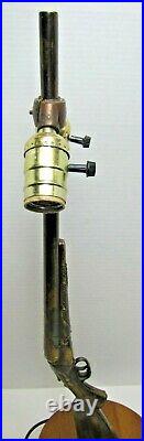 DOUBLE BARREL SHOTGUN Vintage Figural Lamp Light Double Bulb Cast Metal Gun
