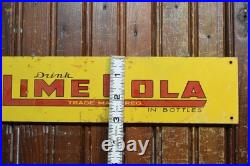 DRINK LIME COLA PAINTED METAL MALT SHOP DEALER SIGN VINTAGE 1950s 3 x 12 SODA
