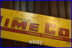 DRINK LIME COLA PAINTED METAL MALT SHOP DEALER SIGN VINTAGE 1950s 3 x 12 SODA