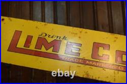 DRINK LIME COLA PAINTED METAL MALT SHOP DEALER SIGN VINTAGE 1950s 3 x 12 SODA