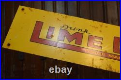 DRINK LIME COLA PAINTED METAL MALT SHOP DEALER SIGN VINTAGE 1950s 3 x 12 SODA