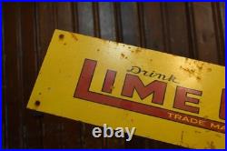 DRINK LIME COLA PAINTED METAL MALT SHOP DEALER SIGN VINTAGE 1950s 3 x 12 SODA
