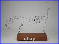 Dan Hay Mid Century Modern Vintage Kinetic Wire Sculpture Signed Cat with Fish