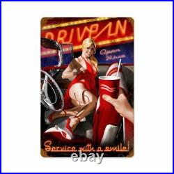 Drive In Movie Date Pin Up Metal Sign by Greg Hildebrandt