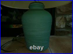ELITE Pottery Ceramic Solid Aqua Turquoise Blue Table Lamp Pair Vtg Signed MCM