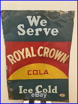 Early Vintage RC Royal Crown Cola We Serve Ice Cold Metal Advertising Sign