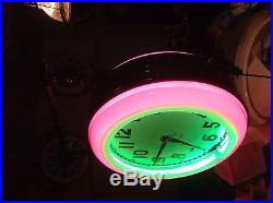 Electric neon clock and vintage sign metal hanging brackets like original design