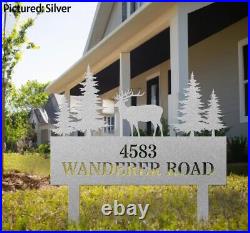 Elk Address Sign With Stakes, Custom Outdoor Metal Deer Street Number Signs