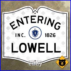 Entering Lowell Massachusetts city limit highway marker road sign 1950 12x10 Entering Lowell Massachusetts city limit highway marker road sign 1950 12x10