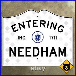 Entering Needham Massachusetts city limit highway marker road sign 1976 20x16