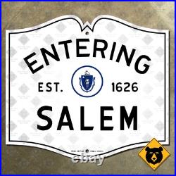 Entering Salem Massachusetts city limit highway marker road sign 1950 12x10