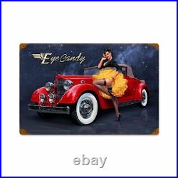 Eye Candy Classic Car Pin Up Metal Sign by Greg Hildebrandt
