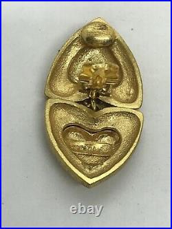 FAB! Vintage ESCADA Runway Couture Gold Plated Drop Heart Clip on Earrings