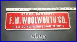 F. W. WOOLWORTH Rare VINTAGE METAL ORIG DOUBLE SIDED ADVERTISING SIGN 14 INCHES