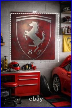 Ferrari Metal Sign Hand Cast Aluminum Relief Wall Art Vintage 30x33