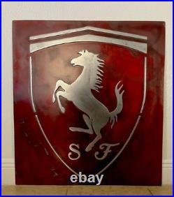 Ferrari Metal Sign Hand Cast Aluminum Relief Wall Art Vintage 30x33