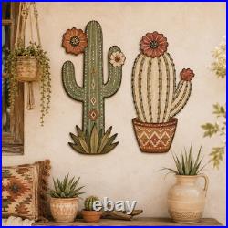 Floral Cactus Metal Sign Southwest Wall Decor Rustic Garden Art Gift
