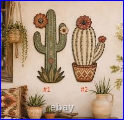 Floral Cactus Metal Sign Southwest Wall Decor Rustic Garden Art Gift