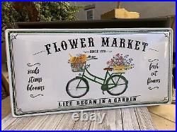 Flower Market Sign Enameled Metal Vintage Vintage Market Style Bicycle 24x12