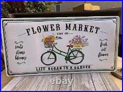 Flower Market Sign Enameled Metal Vintage Vintage Market Style Bicycle 24x12