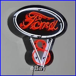 Ford V8 Vintage Look LED OLP Light Car Dealer Neon Sign In Metal Can 27 by 28