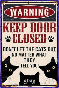 Funny Black Cat Warning Decor Retro Metal Tin Sign Keep Black Cat Warning