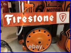 GUARANTEED ORIGINAL 6' Vintage FIRESTONE TIRE Sign Gas Oil Embossed Metal OLD