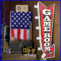 Game Room Double-Sided Marquee Sign with Vintage Print and LED Bulbs Retro Inspi