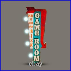 Game Room Double Sided Rustic Metal Marquee LED Light Up Arrow Sign Gameroom