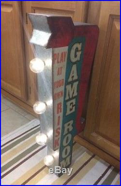 Game Room Light Sign Arcade Game Metal Vintage Look Video Pinball Coin Amusement