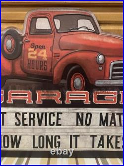 Garage Metal Sign Red Truck Tools Parts Gas Oil Fast Service Vintage Style Decor
