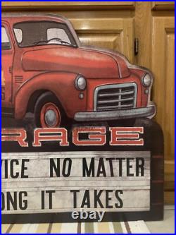 Garage Metal Sign Red Truck Tools Parts Gas Oil Fast Service Vintage Style Decor