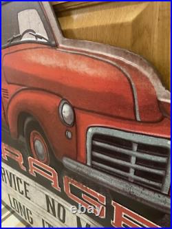 Garage Metal Sign Red Truck Tools Parts Gas Oil Fast Service Vintage Style Decor