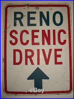 Genuine Vintage Metal Traffic Road Highway Sign. RENO SCENIC DRIVE with Arrow
