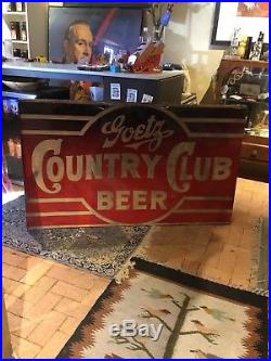 Goetz Country Club Beer Advertising Sign Vintage Large Metal 58x33