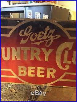Goetz Country Club Beer Advertising Sign Vintage Large Metal 58x33