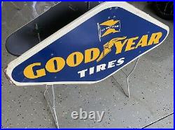 Good Year Tires Rack Display Sign Double Sided Vintage 1960 Metal Gas Oil Garage