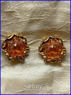 Gorgeous Vintage KALINGER Clip-on Earrings, Resin, gilt metal 3.5cm -signed