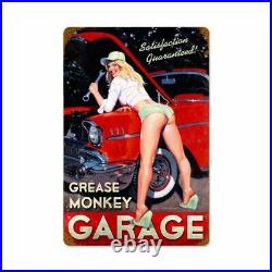 Grease Monkey Garage Blonde Mechanic Pin Up Metal Sign by Greg Hildebrandt