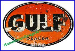 Gulf Service Oval Cutout Shape Sign, Flat Metal Vintage Style Garage Art HDGA