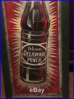HUGE Vintage Embossed Stout Delaware Punch Metal Sign Antique Old Beverage Drink