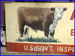 HUGE Vintage Painted Metal AF MOYER BEEF PACKERS 12' Sign Cow HEREFORD Cattle