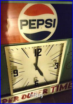 HUGE! Vtg 1950s1960'S Mid Century Metal Pepsi Cola Advertising Sign Clock Light