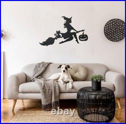 Halloween Flying Witch Metal Sign, Witch on her Flying Broom, Haunted House Sign