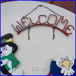 Handmade Welcome Sign Vintage Folk Art Metal Wood Holiday Garden Cottagecore