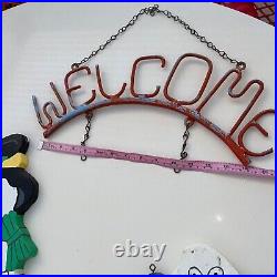 Handmade Welcome Sign Vintage Folk Art Metal Wood Holiday Garden Cottagecore