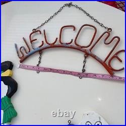 Handmade Welcome Sign Vintage Folk Art Metal Wood Holiday Garden Cottagecore Handmade Welcome Sign Vintage Folk Art Metal Wood Holiday Garden Cottagecore
