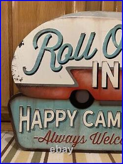Happy Campers Welcome Sign Roll On In Tent Outdoors Camp Lake RV Vintage Style Happy Campers Welcome Sign Roll On In Tent Outdoors Camp Lake RV Vintage Style